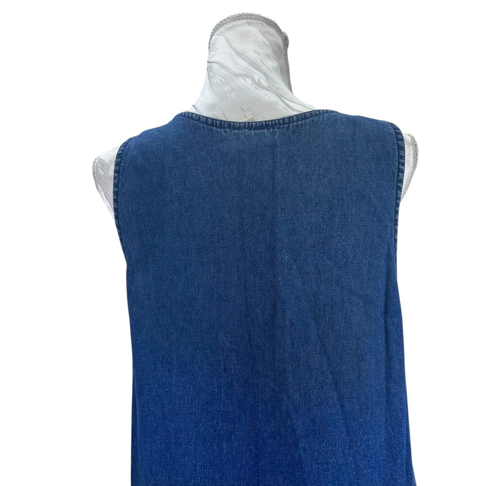 Vintage Embroidered Denim Dress Floral Sleeveless Button Side Blue Womens Small - Picture 4 of 11